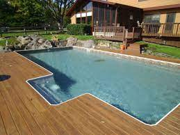 In a modern rectangle inground pool there are no protruding steps around the pool just clean lines. Rectangle Sharkline Extruder 10 000 Inground Pool With Built In Step Inground Pools Pool Backyard Pool