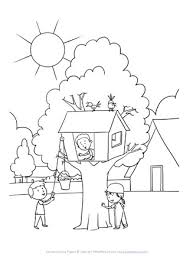 The coloring pages that feature a beautifully designed treehouse with a sloth hanging on a branch, a log house with a chimney with lots of trees, or the one that boasts a beautiful log house built on an island can be changed up easily by adding a santa claus to make the coloring pages for christmas. Treehouse Coloring Page All Kids Network