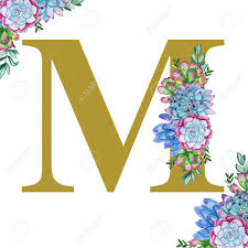 What better way to add color to alphabet letters than with rainbows?! Floral Watercolor Alphabet Art Combination Of Gold M Letter And Succulents To Create Delicate Designs Stock Photo Picture And Royalty Free Image Image 125504820