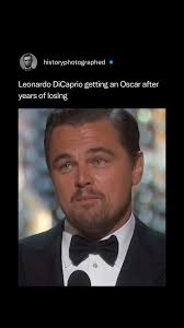 Leonardo DiCaprio accepting the Academy Award for Best Actor at the 88th  Oscars