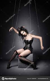 Woman Posing Marionette Puppet Black Red Transparent Strings Conceptual  Fine Stock Photo by ©JohanSwanepoel 209380546