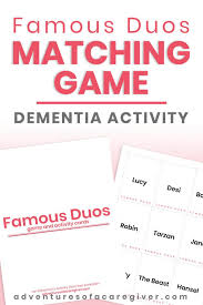 This game is perfect for a person with dementia who enjoys solving mathematical problems. Alzheimer S Activity Famous Duos Game Free Printable