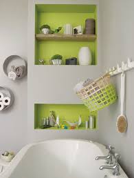 Brighten Up A Grey Colour Scheme In The Bathroom With A Zesty Green In Alcoves And On Shelves Try Pai Green Bathroom Decor Lime Green Bathrooms Green Bathroom