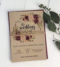 Rustic Burgundy Wedding Invitation Kraft Wedding Invitation Burgundyweddingid Kraft Wedding Invitations Floral Wedding Invitations Marsala Wedding Invitation