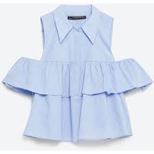Zara Frilled Poplin Shirt Frill Shirt Blue Ruffle Top Blue Ruffle Shirt