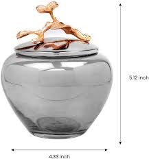 Rare lidded trinket or jar with hand painted flowers in vibrant colors. Decozen The Wild Flower Onyx Glass Small Jar With Silver Plated Lid Gold Finished Brass Leaves And Wildflowers Decorative Jar With Lid Perfect For Bathroom Kitchen Bedroom Glass Storage Jar Home Kitchen