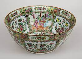 Antique Chinese Canton Rose Medallion Punch Bowl Circa 1850 Chinese Porcelain Rose Medallion Punch Bowl The Interior And E Chinese Bowls Punch Bowl Antiques