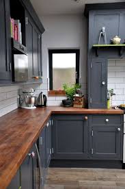 Black And Grey Kitchen Decorating Ideas Interior Small L Shape Kitchen Decorating Using Dark Brown Kitchen Wood Countertop Including American Kitchen Design Kitchen Design Kitchen Cabinets Makeover