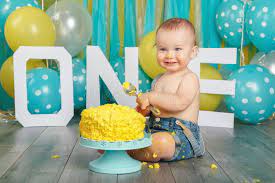 Caucasian Baby Boy Celebrating His First Birthday Cake Smash Stock Photo Image Of Happy Birthday 116919236