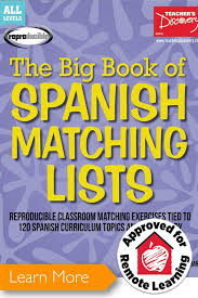 The Big Book Of Spanish Matching Lists In 2020 Substitute Teacher Lesson Plans Big Book Conversation Skills