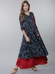 Shop latest anarkali salwar suits online. Party Wear Summer Anarkali Kurta Navy Blue Cotton Dress Dress Floral 3 4 Sleeve Ebay