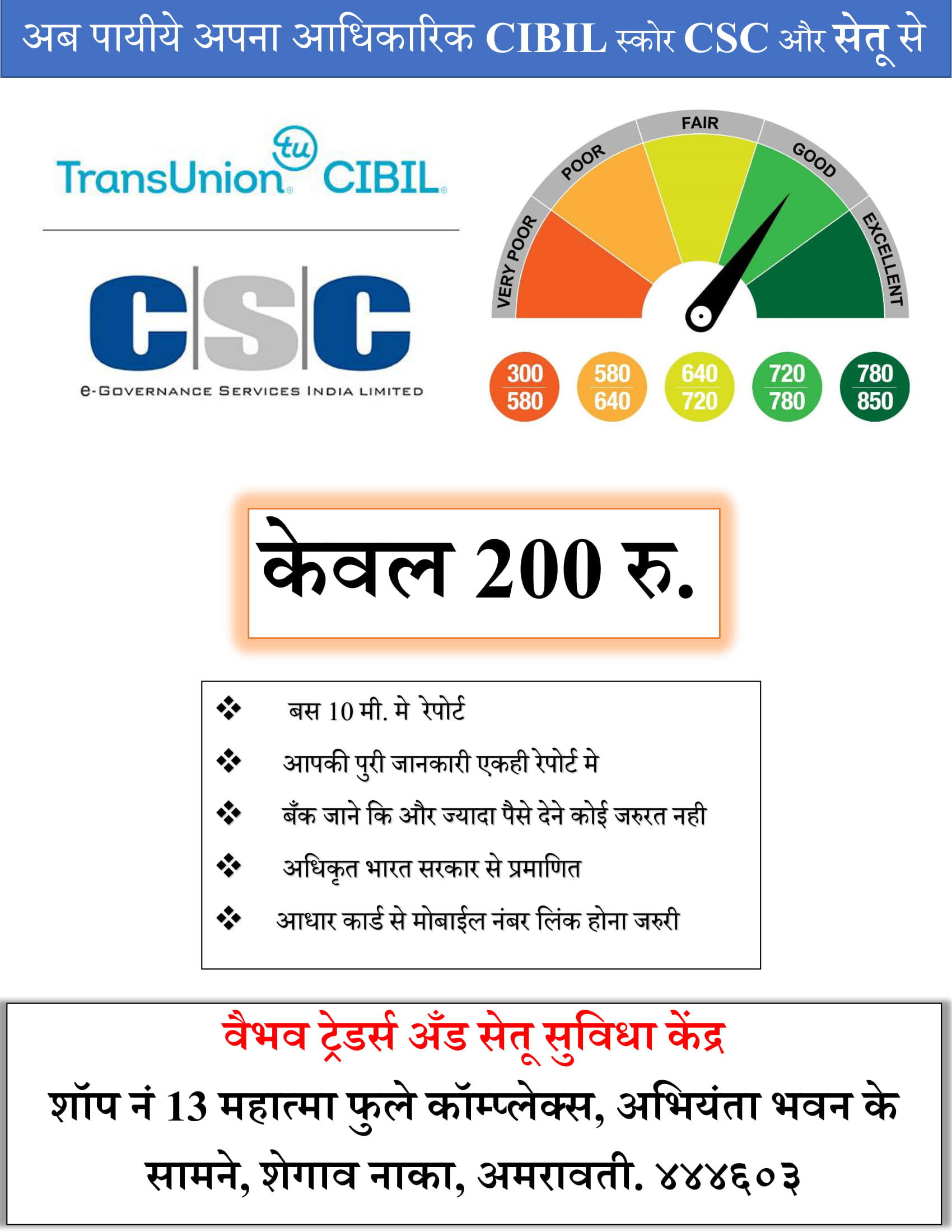 Authorised CIBIL SCORE by SETU/CSC product image
