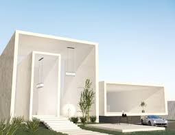 Two floors villa exterior design with biophilic elements, entrance pathway and landscape. Archtec