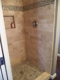 New Tiles Shower To Replace The Old Plastic Insert This Is Subway Travertine Tile On The Walls A Walker Shower Remodel Small Shower Remodel Travertine Shower