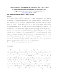 Pdf Coronavirus Disease Control Covid 19 Contribution Of Sri Lankan Culture