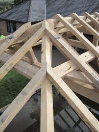 Here, roofs are constructed with an angle of 90 degrees: Case Study Oak Hipped Roof By Castle Ring Oak Frame Timber Frame Construction Timber Frame Joinery Timber Frame Plans