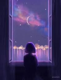 The Moon Night Sky Wallpaper Anime Scenery Anime Wallpaper Pedestrian crossing at night (anime background).