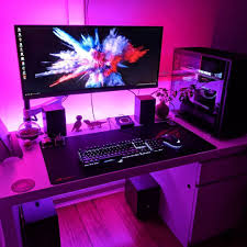 Led Lights Computer Setup Inspo Gaming Computer Desk Gaming Desk Setup Custom Computer Desk