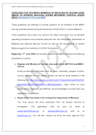 See the malaysian immigration department's website for more information. Https Www Nederlandwereldwijd Nl Binaries Nederlandwereldwijd Documenten Publicaties 2020 06 15 Guidelines For Members Of Mm2h To Reenter Malaysia During Mco Guidelines For Stranded Members Of Malaysia My Second Home 28mm2h 29 To Reenter Malaysia During Movement Control Order 28mco 29 28revised As Of 11th June 2020 29 Pdf