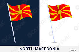 The flag of north macedonia is the national flag of the republic of north macedonia and depicts a stylized yellow sun on a red field, with eight broadening rays extending from the center to the edge of the field. Razvevayushijsya Flag Severnoj Makedonii Na Flagshtoke V Chest Dnya Nezavisimosti Stokovyj Vektor Crushpixel
