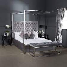Bed + nightstand + dresser + mirror. King Size Boston Polished Steel Four Poster Bed Grosvenor Furniture