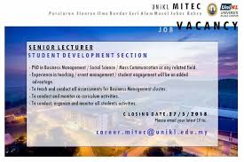 Kongsikan info kerja kosong ini kepada semua. Job Vacancy Unikl Mitec Senior Lecturer Tenaga Pengajar Muda Facebook