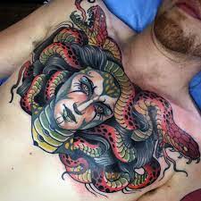 Medusa Full Chest Tattoo Medusa Tattoo Traditional Chest Tattoo Chest Tattoo