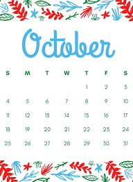 October 2020 Floral Calendar Printable Template In Blue And Red Colors In 2020 Calendar Printables Template Printable Templates Printable Free