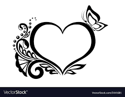 Black And White Heart With Floral Design Vector Image On Vectorstock Free Clip Art Clip Art Black And White Heart