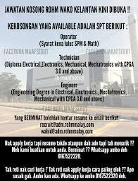 Jawatan kosong di tesco stores (malaysia) sdn bhd tawaran adalah dipelawa daripada warganegara malaysia yang berkelayakan untuk memohon bagi. Maafsebut Jawatan Kosong Rohm Wako Kelate Bukok Doh Facebook