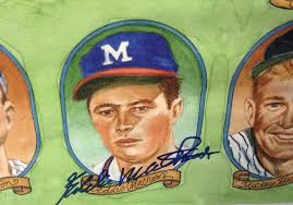 Catfish Hunter Bob Feller Ed Mathews Signed Dick Perez HOF Poster Auto CBM  COA