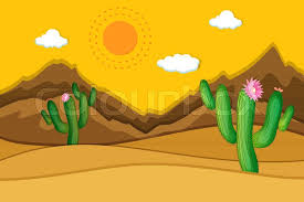 The adaptations seen in cactus plant are as follows: Desert Scene With Cactus In Foreground Stock Vector Colourbox