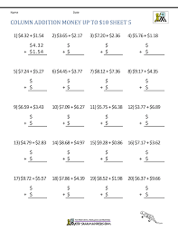 money addition worksheet collection 4th grade