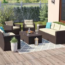 Arlington 5 Piece Rattan Sofa Seating Group With Cushions Wicker Patio Furniture Sets Clearance Patio Furniture Outdoor Wicker Patio Furniture