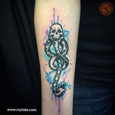 Watercolor Harry Potter Death Eater Tattoo Instagram Themanyao Harry Potter Tattoos Dark Mark Tattoos Tattoos