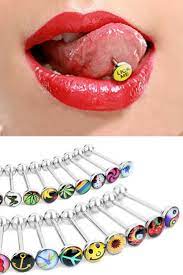 These Bodyj4you Tongue Rings Feature A Logo Inlay Of Different Images Tongue Bodyj4you Fea Tongue Rings Tongue Piercing Jewelry Unique Ear Piercings
