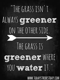 The grass is greenest where it is watered. Grass Is Not Greener Quotes Quotesgram