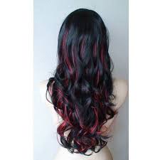 Summer Special Black Red Highlighted Wig Long Curly Hair With Long S Liked On Polyvore Fe Black Red Hair Hair Color For Black Hair Red Hair With Highlights