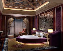 Royal Circular Bed Accompanied With Purple Fabric Finish Headrest Luxury Bedroom Master Luxurious Bedrooms Romantic Bedroom Design