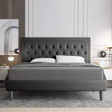 While queen and king size contain 28 slats, adjust to your body weight and increase the suppleness of the mattress. Buy Allewie Queen Size Button Tufted Platform Bed Frame Fabric Upholstered Bed Frame With Adjustable Headboard Wood Slat Support Mattress Foundation Dark Grey Queen Online In Nigeria B08yp5h51v