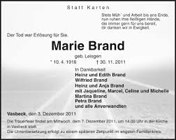 Traueranzeigen von Marie Brand