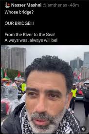 Nasser Mashni one of the main Pro Palestinian movement organisers and  president of APAN has claimed the Harbour Bridge for Palestine and  Aboriginal Peoples. Notice that beyond denying the legitimacy of Israel,