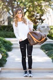 Black And White Louis Vuitton Duffle Bag Travel Outfit Lv Duffle Bag Nike Tennis Shoes White Tee Louis Vuitton Casual Travel Outfit Louis Vuitton Duffle Bag