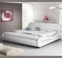 Lit Double - ALESSIA - Blanc - Bois et simili cuir - 140x190cm