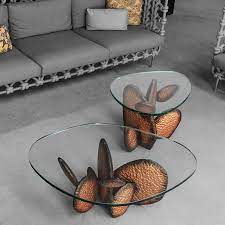 Modern white & walnut / white round coffee table with storage wood rotating marble nesting coffee table in rose gold. Original Design Coffee Table Gobi Kenneth Cobonpue Glass Steel Copper