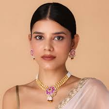 Jadau Choker Necklace With Earrings Amara White Jadau Choker With Matching  Earrings