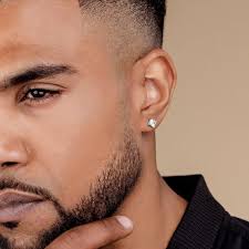 Square Diamond Mens Single Diamond Earring Cluster Diamond Men's Stud  Earring (Single)