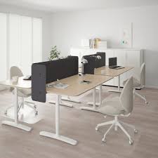 Bekant Desk With Screen White Stained Oak Veneer White Ikea Black Office Furniture Ikea Bekant Ikea Bekant Desk