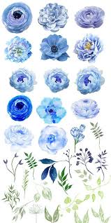 Watercolor Flower Clipart 24 Floral Clip Art Light Blue And Greens Watercolor Bundle Roses Clipart Bohemian Roses Peonies Flower Clipart Flower Art Watercolor Flowers