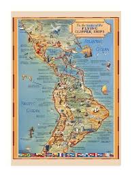 Pictorial Map Of North South America Flying Clipper Ships Routes Pan American World Airways Premium Giclee Print Kenneth Thompson Art Com Pictorial Maps Travel Posters Vintage Travel Posters